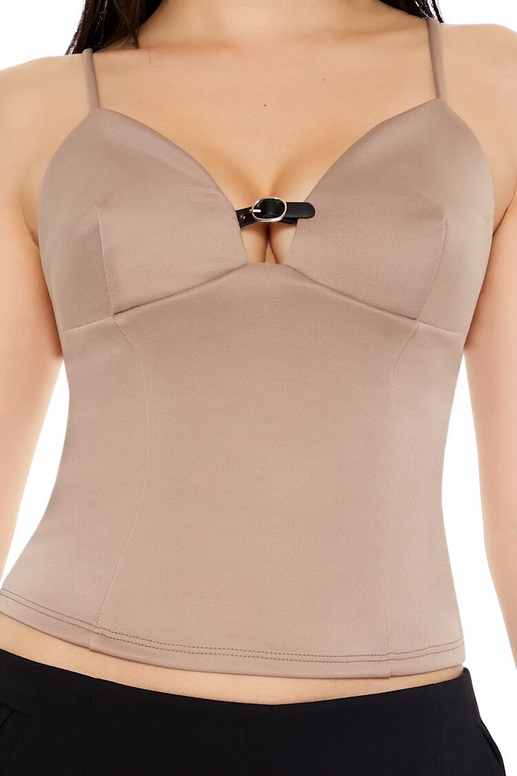  Forever 21 Cropped Buckle-Strap Cami - taupe - Bonton