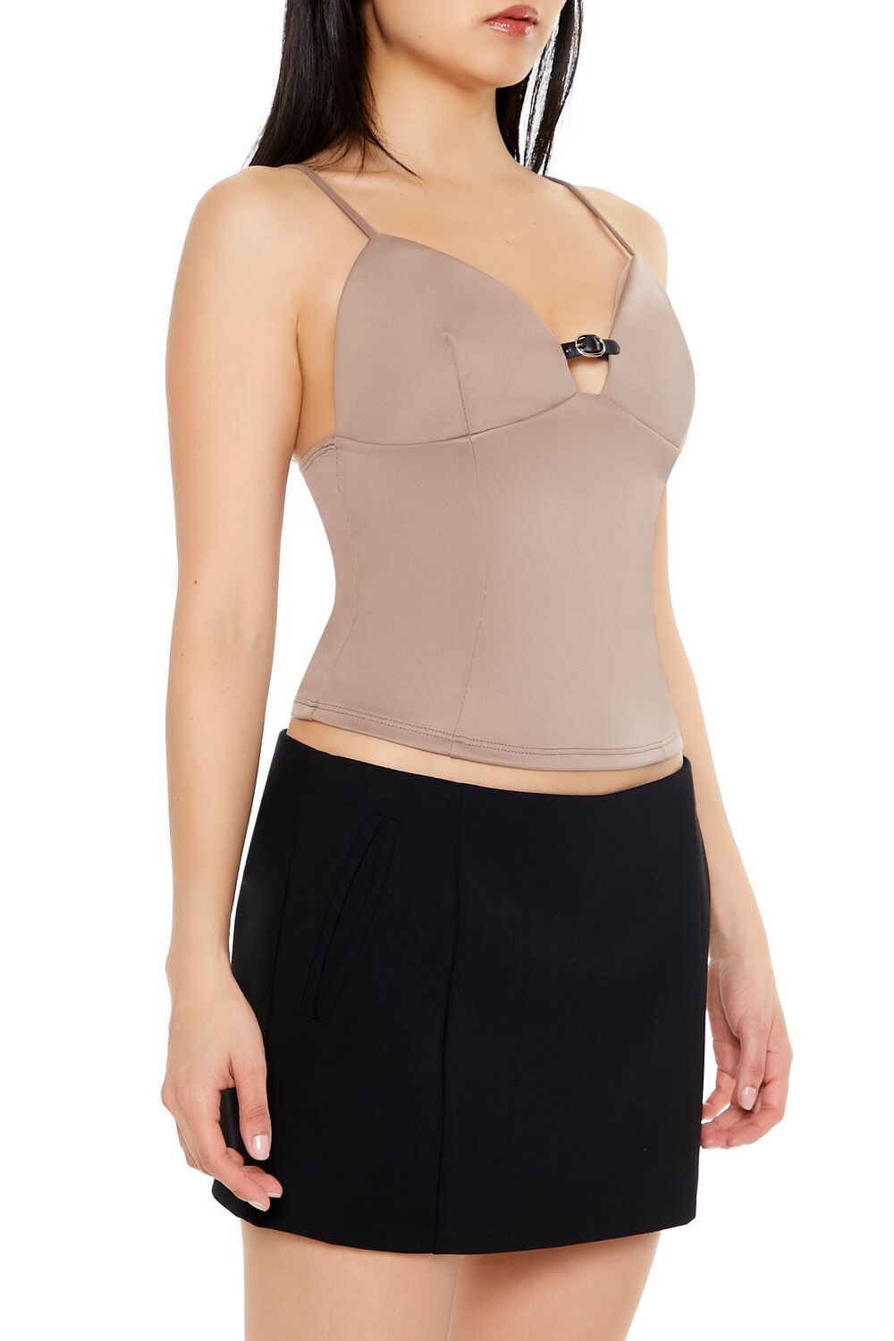  Forever 21 Cropped Buckle-Strap Cami - taupe - Bonton
