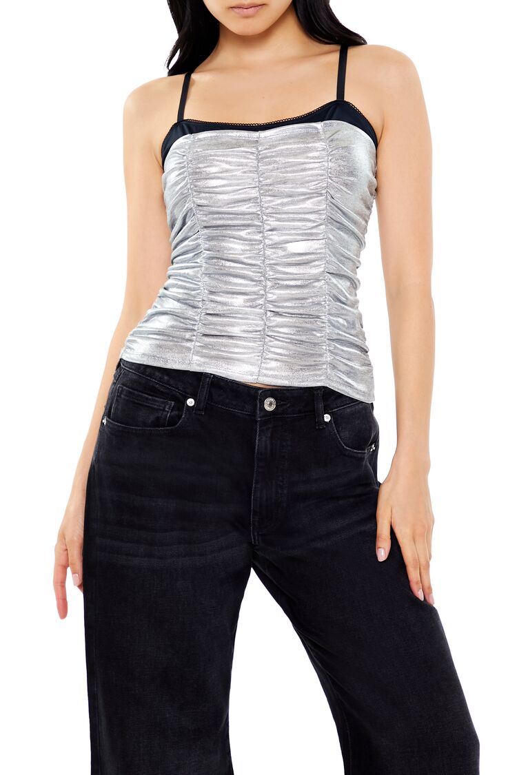  Forever 21 Ruched Metallic Two-Tone Cami - white multi - Bonton