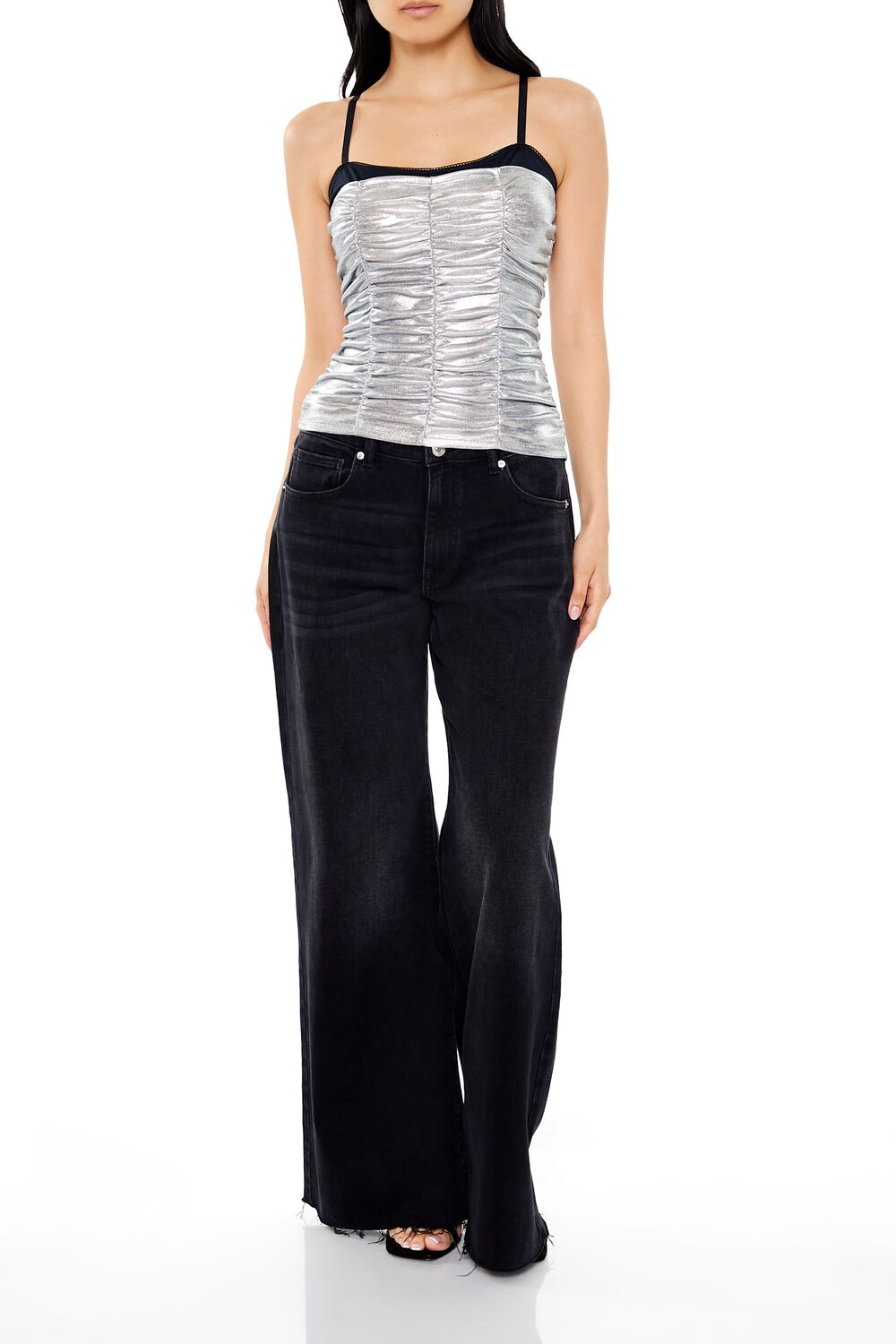  Forever 21 Ruched Metallic Two-Tone Cami - white multi - Bonton