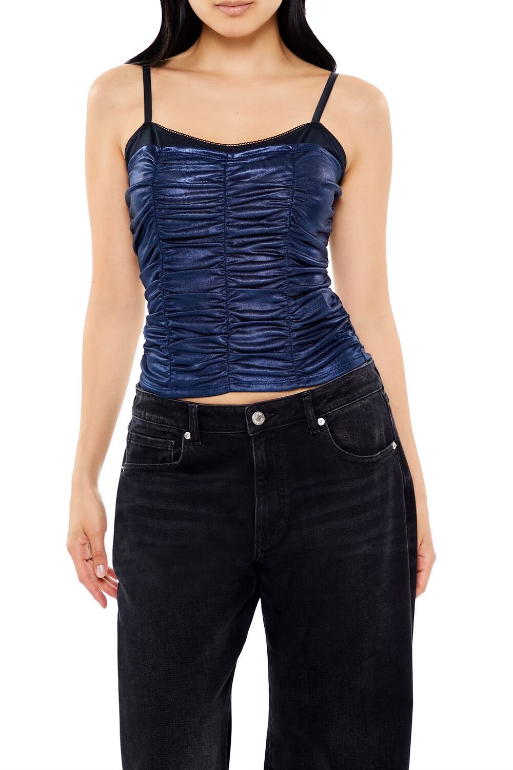  Forever 21 Ruched Metallic Two-Tone Cami - white multi - Bonton
