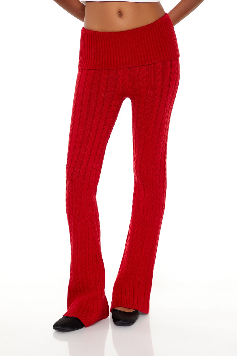  Forever 21 Foldover Sweater-Knit Pants - red - Bonton
