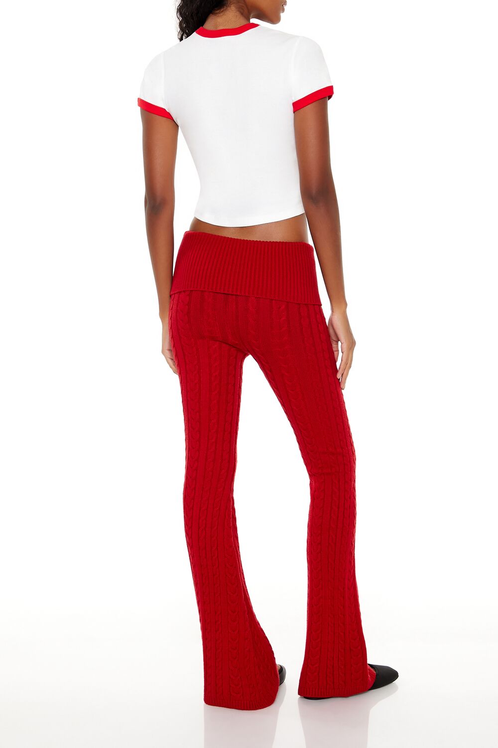  Forever 21 Foldover Sweater-Knit Pants - red - Bonton