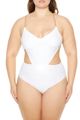 Plus Size Cutout Chain Bodysuit
