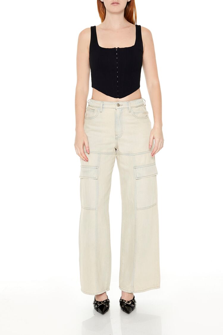  Forever 21 Hook-and-Eye Corset Crop Top - black - Bonton