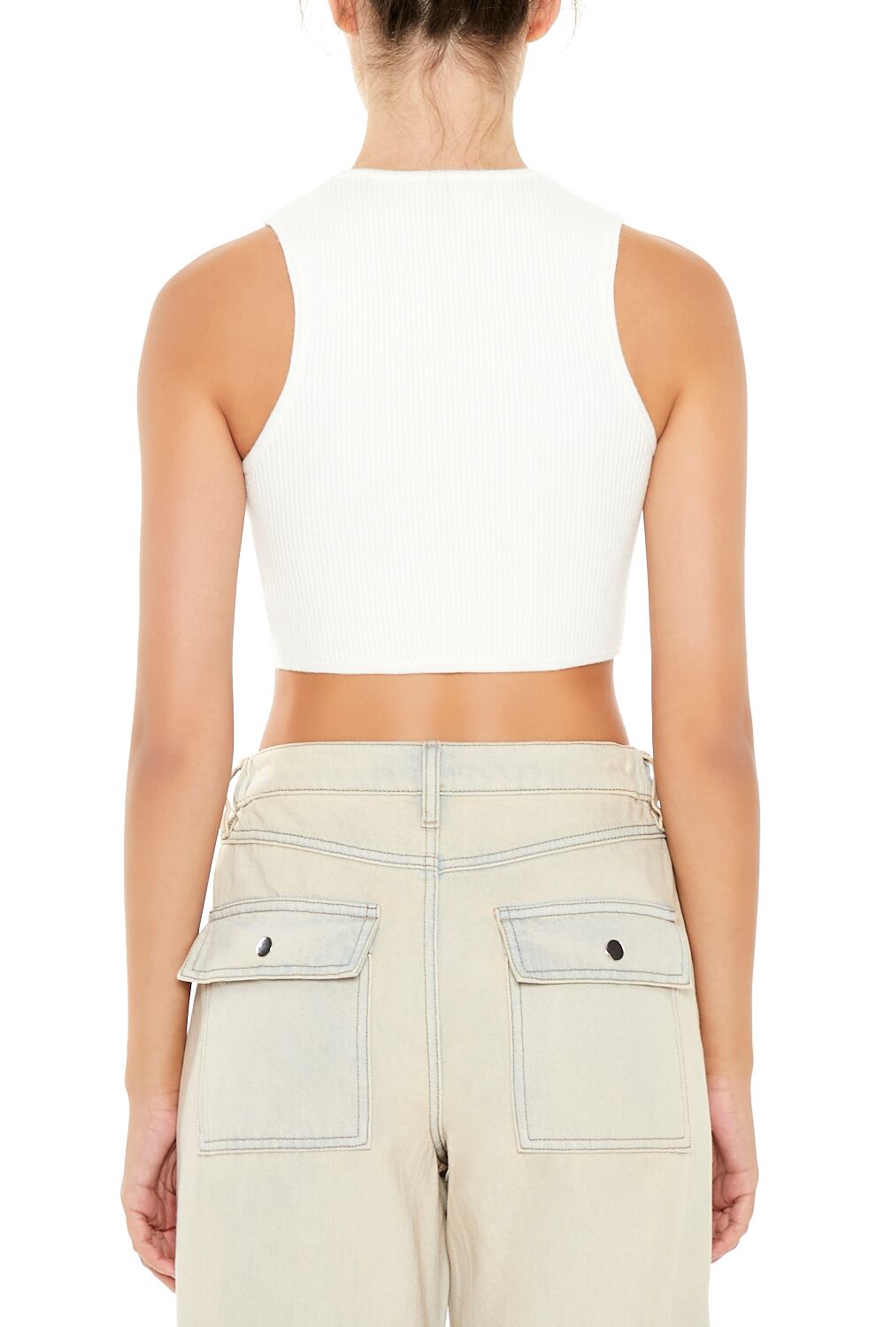 Forever 21 Sweater-Knit Curve-Hem Crop Top - black - Bonton