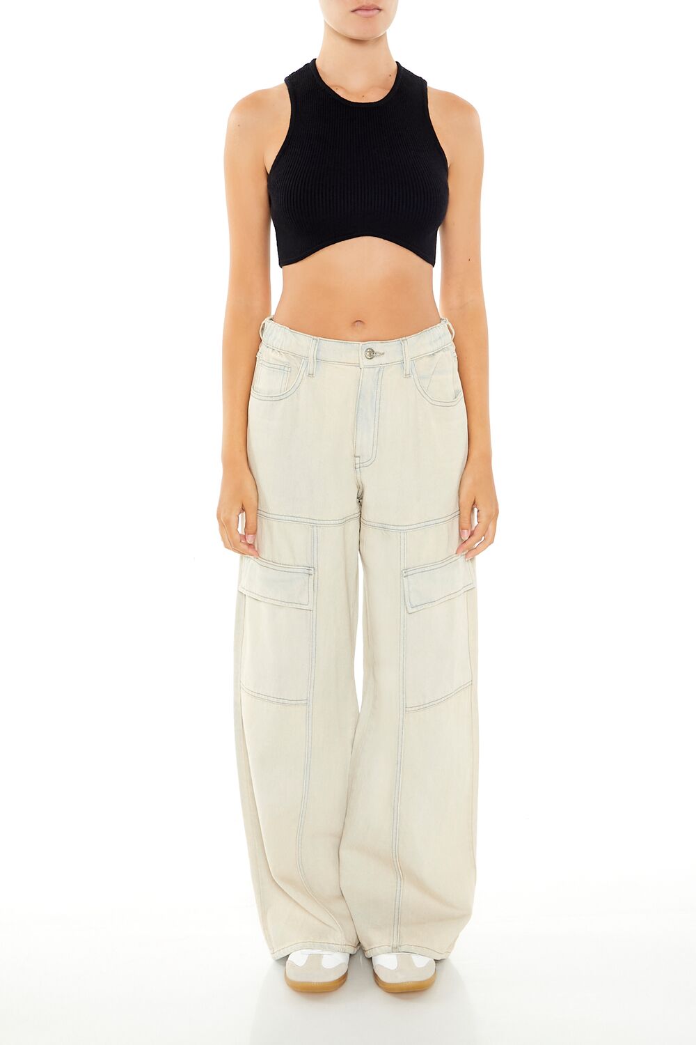  Forever 21 Sweater-Knit Curve-Hem Crop Top - black - Bonton