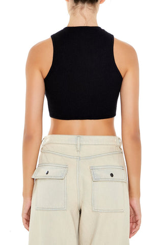 Sweater-Knit Curve-Hem Crop Top