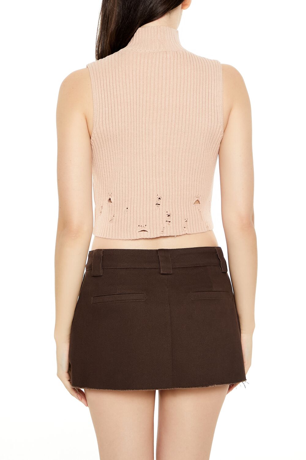  Forever 21 Distressed Turtleneck Sweater Vest - almond - Bonton