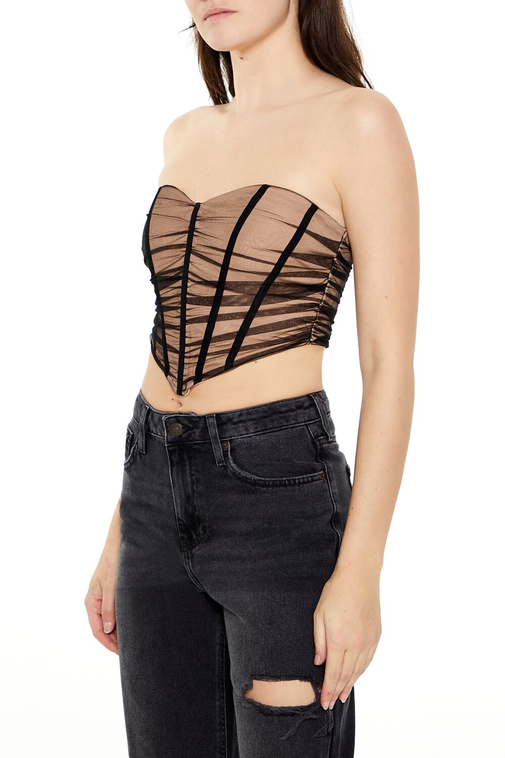  Forever 21 Mesh Corset Tube Top - black nude - Bonton