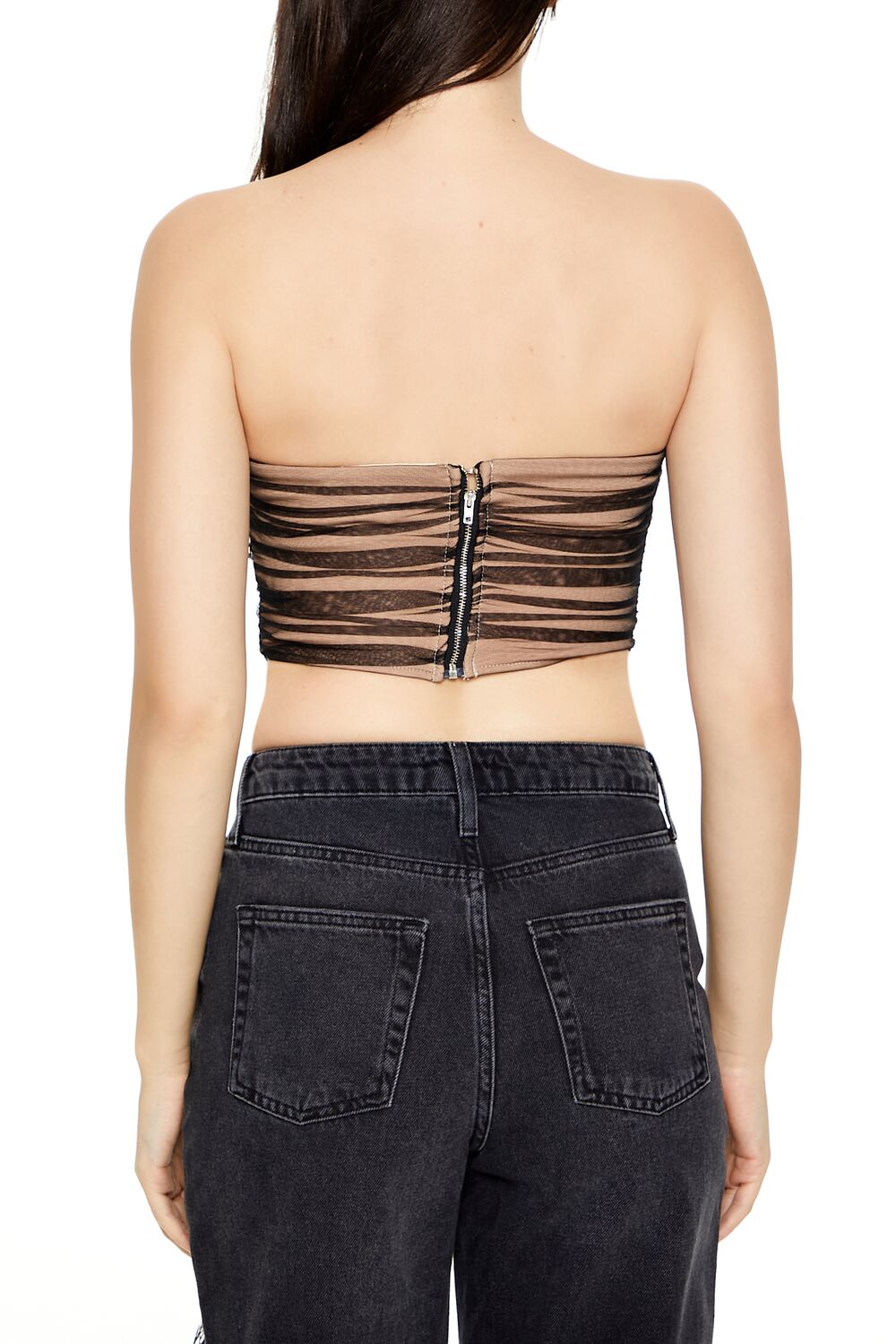  Forever 21 Mesh Corset Tube Top - black nude - Bonton