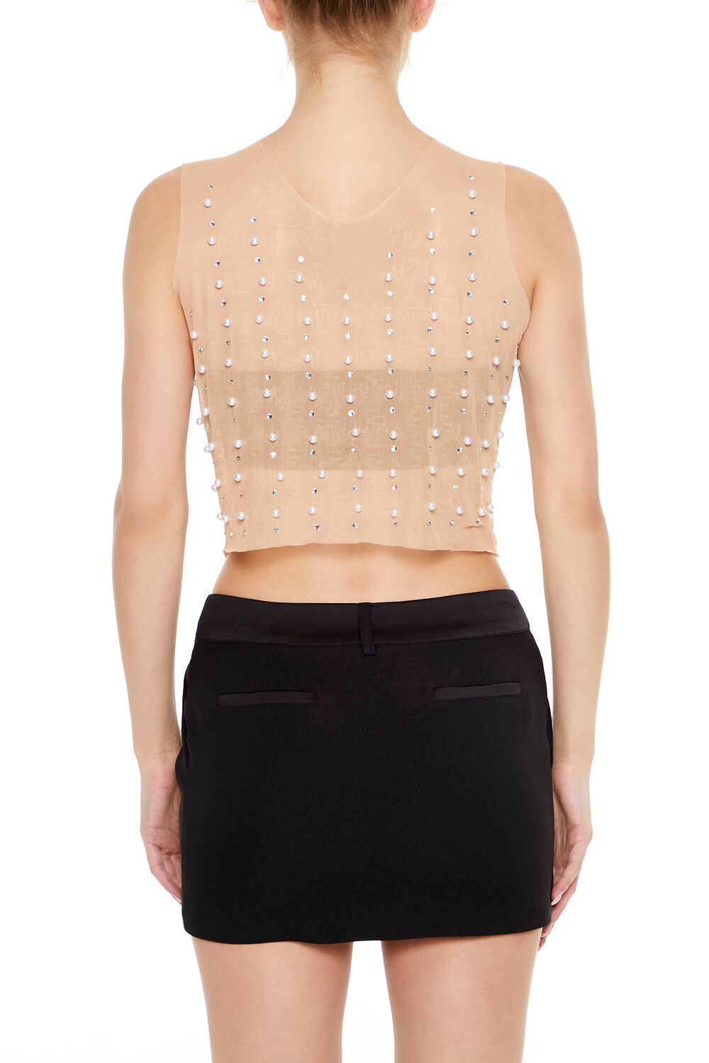  Forever 21 Mesh Faux Pearl Crop Top - tan multi - Bonton