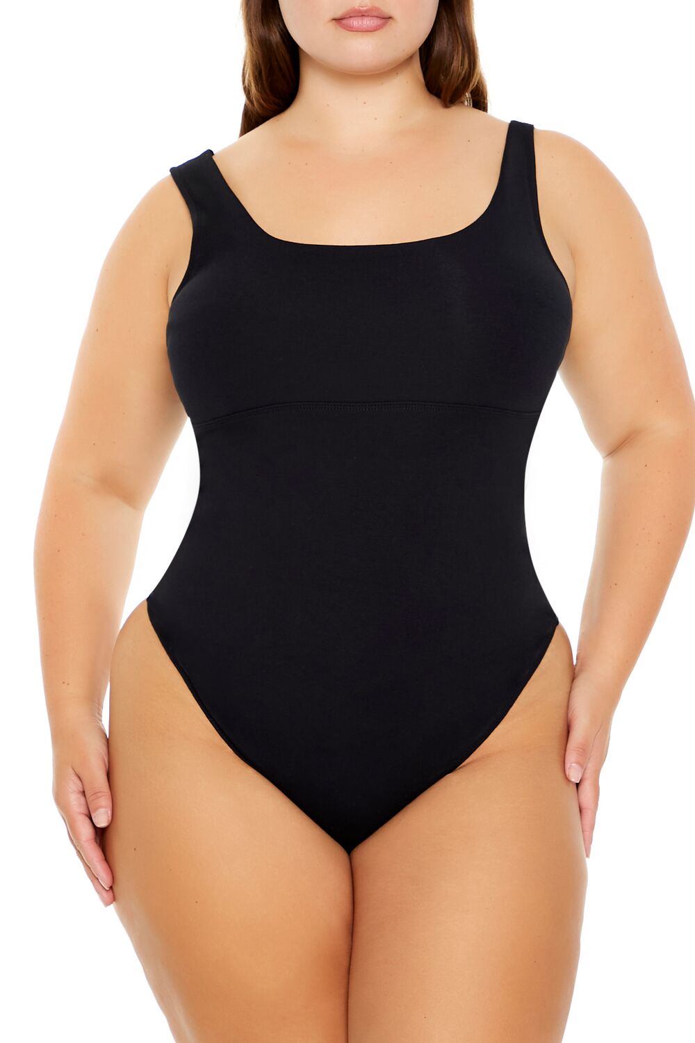  Forever 21 Plus Size Square-Neck Thong Bodysuit - ash brown - Bonton