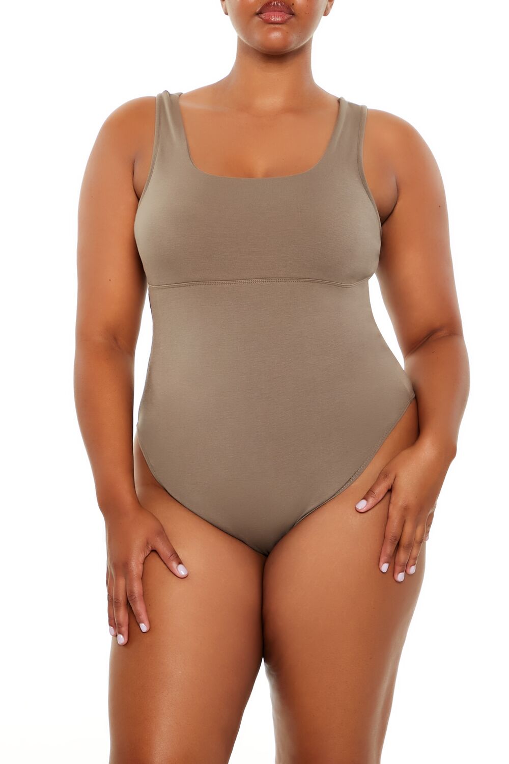  Forever 21 Plus Size Square-Neck Thong Bodysuit - ash brown - Bonton