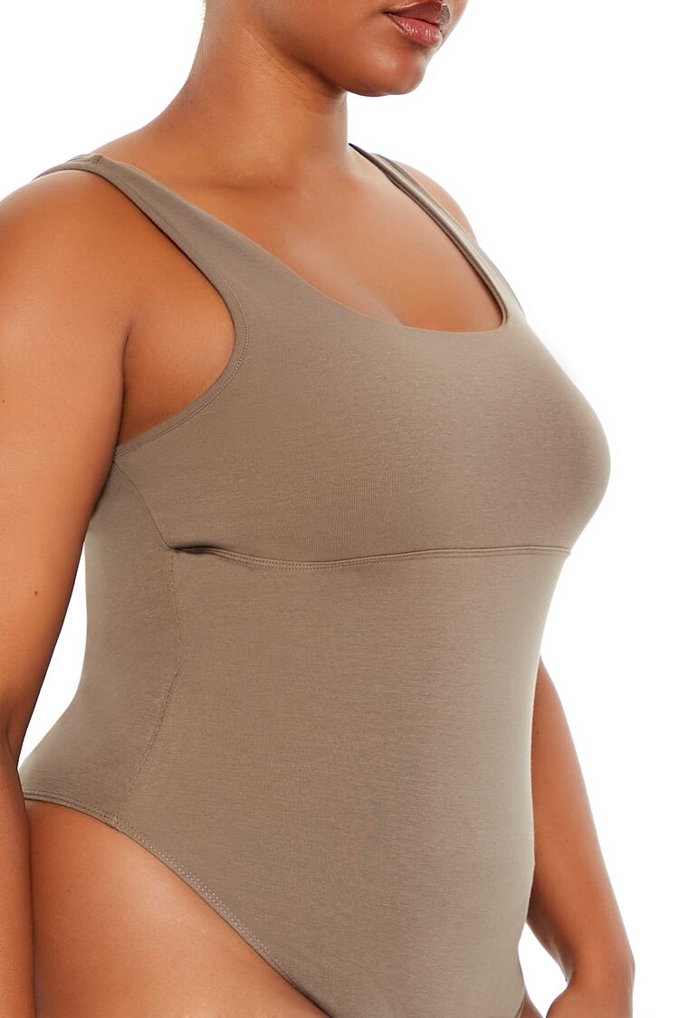  Forever 21 Plus Size Square-Neck Thong Bodysuit - ash brown - Bonton