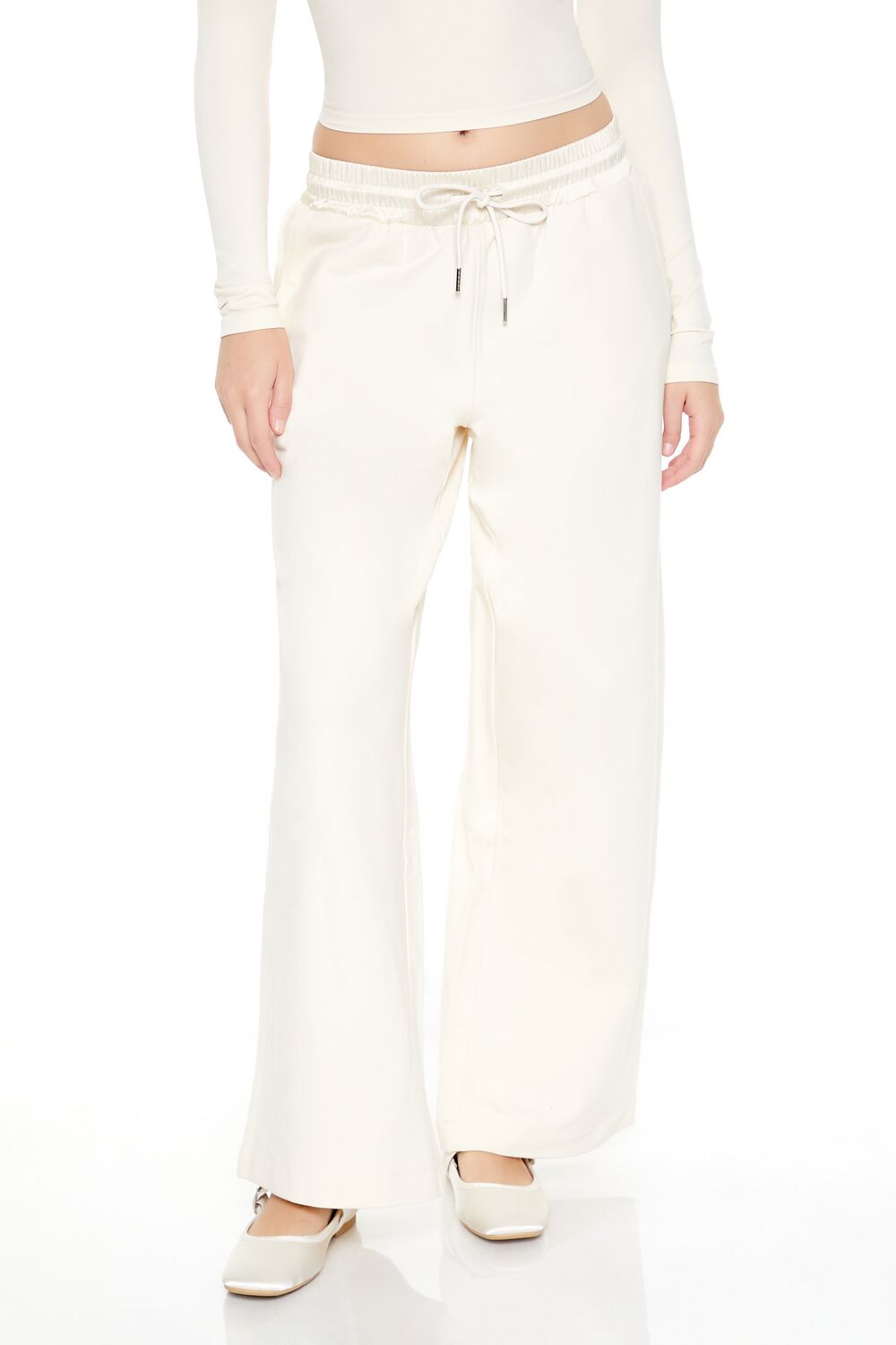  Forever 21 Satin Mid-Rise Wide-Leg Pants - cream - Bonton