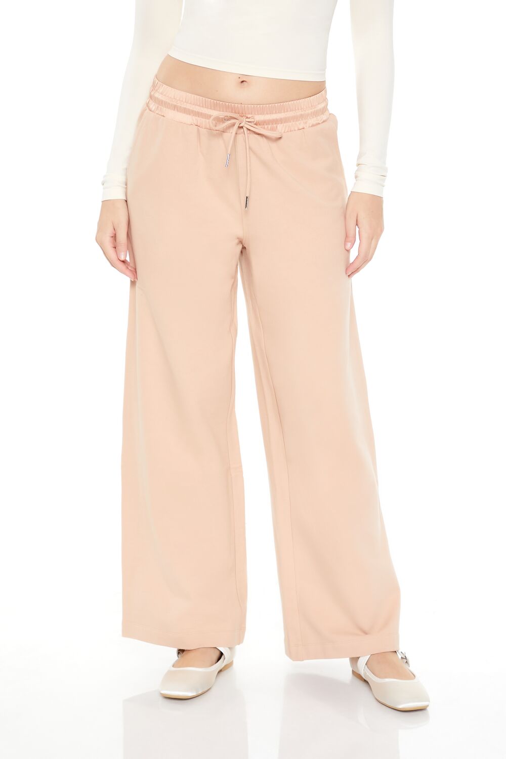  Forever 21 Satin Mid-Rise Wide-Leg Pants - cream - Bonton