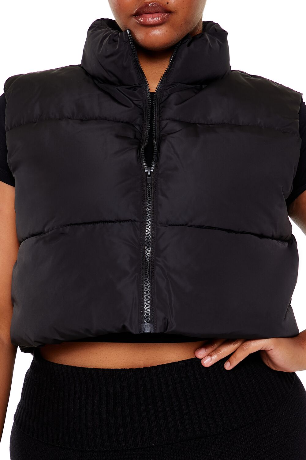  Forever 21 Plus Size Cropped Puffer Vest - black - Bonton