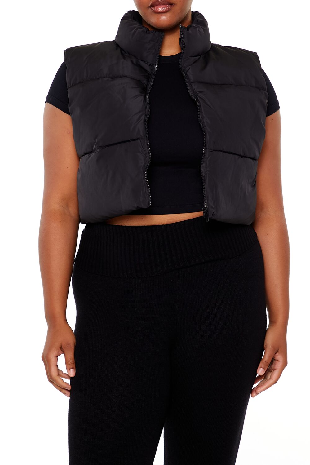  Forever 21 Plus Size Cropped Puffer Vest - black - Bonton