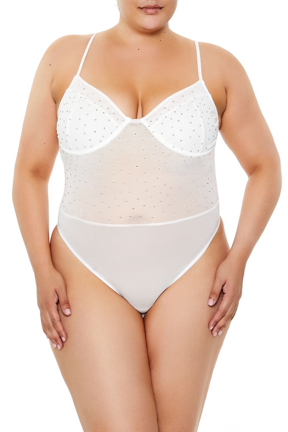  Forever 21 Plus Size Rhinestone Mesh Bodysuit - black - Bonton