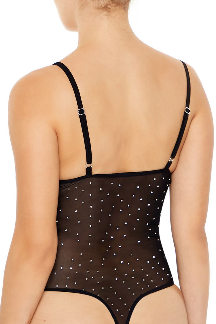  Forever 21 Rhinestone Mesh Thong Bodysuit - white - Bonton