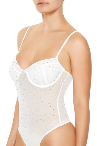 Rhinestone Mesh Thong Bodysuit