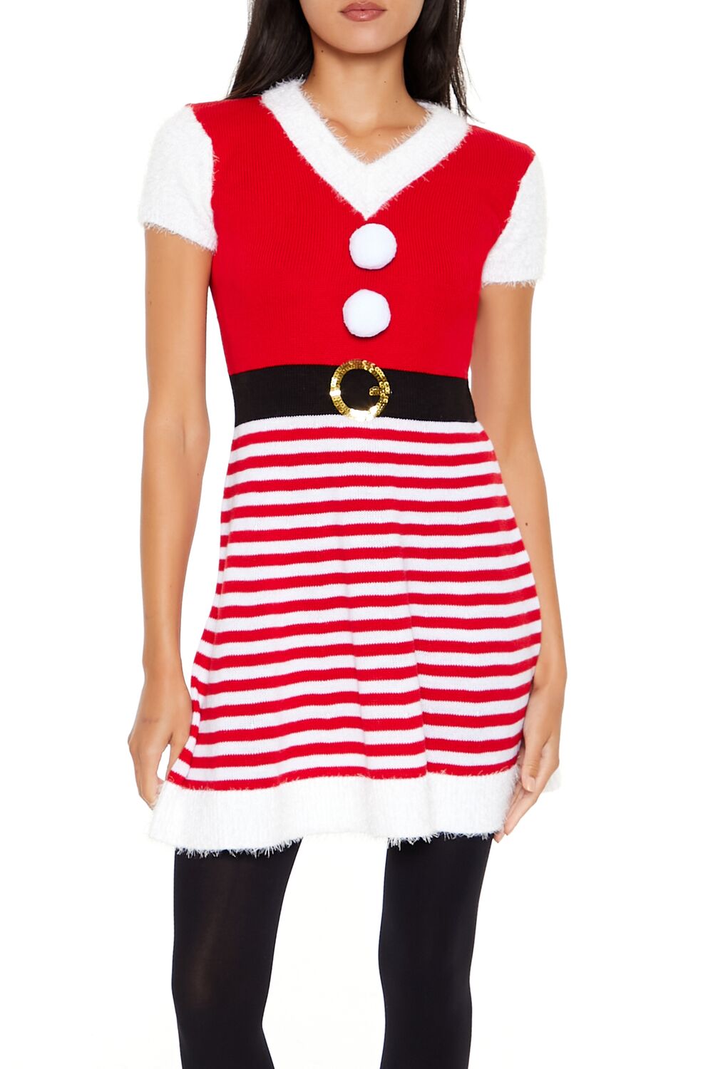  Forever 21 Hooded Striped Santa Mini Dress - red-multi - Bonton