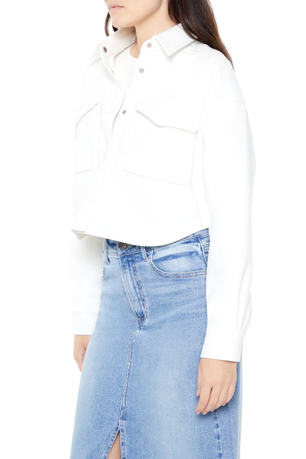  Forever 21 Boxy Cropped Shacket - white - Bonton
