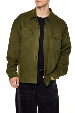 Faux Suede Snap-Button Shirt