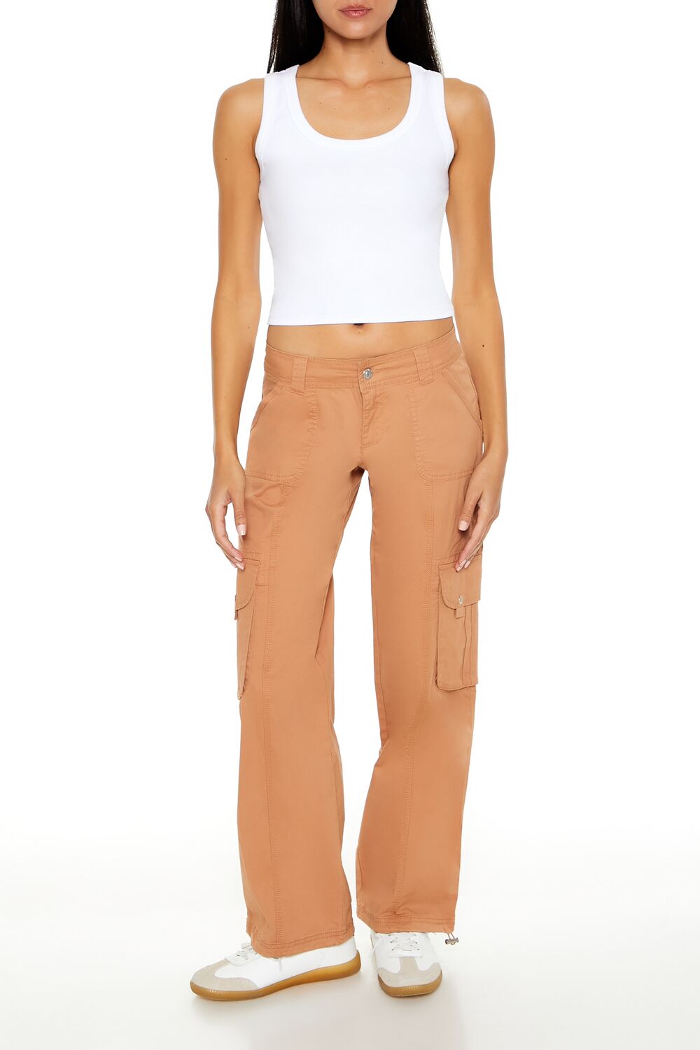  Forever 21 Low-Rise Straight-Leg Cargo Pants - white - Bonton