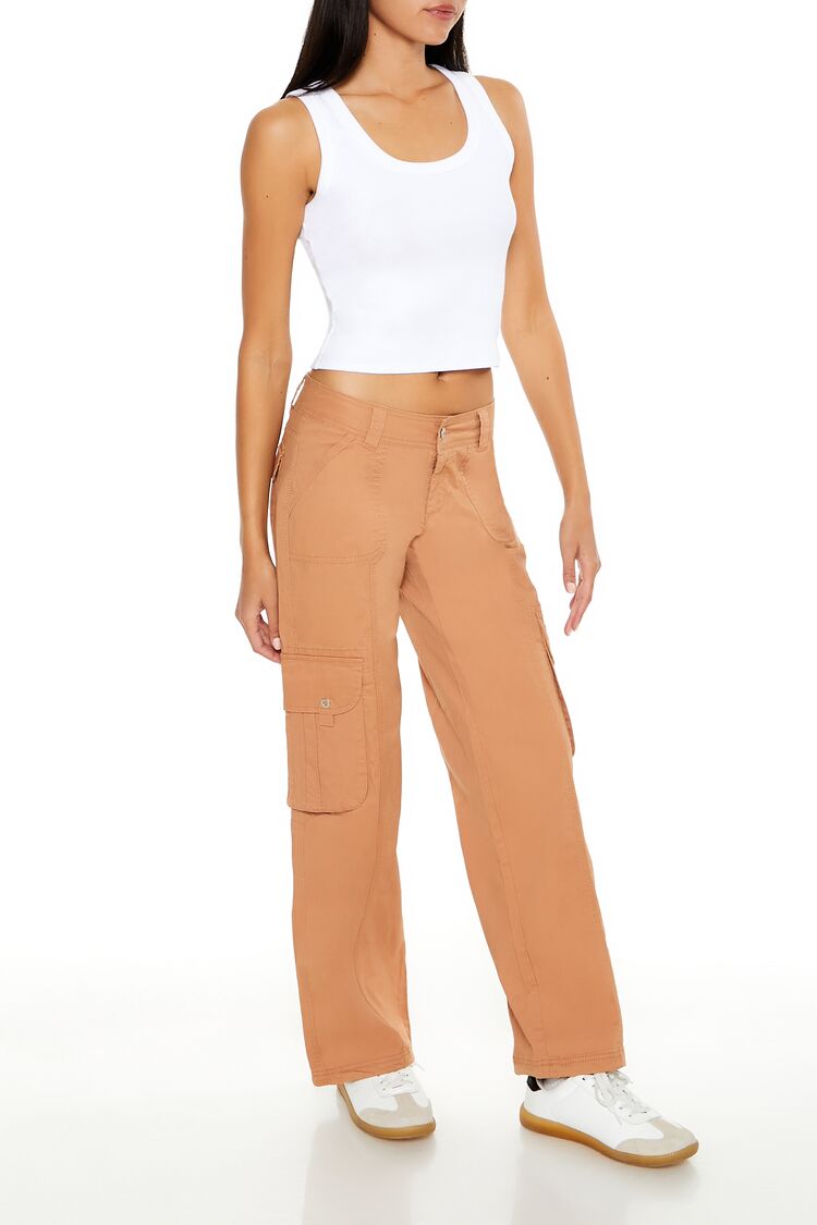  Forever 21 Low-Rise Straight-Leg Cargo Pants - white - Bonton