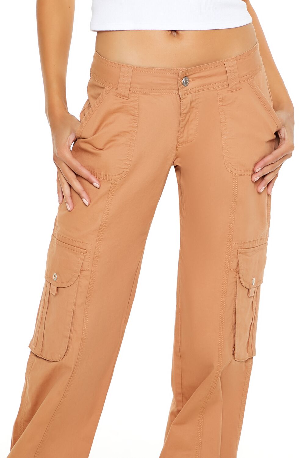  Forever 21 Low-Rise Straight-Leg Cargo Pants - white - Bonton