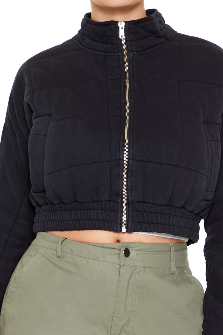  Forever 21 Quilted Zip-Up Cropped Jacket - white - Bonton