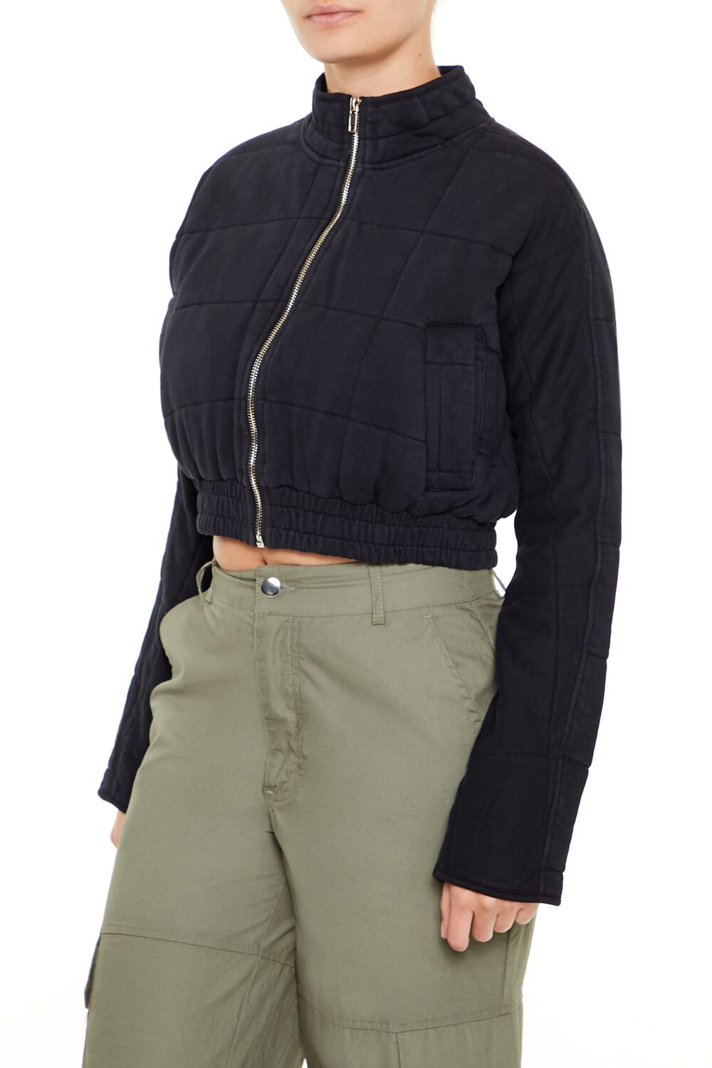 Forever 21 Quilted Zip-Up Cropped Jacket - white - Bonton