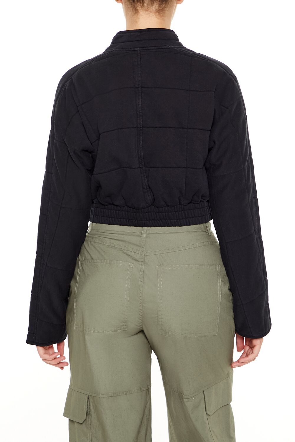  Forever 21 Quilted Zip-Up Cropped Jacket - white - Bonton