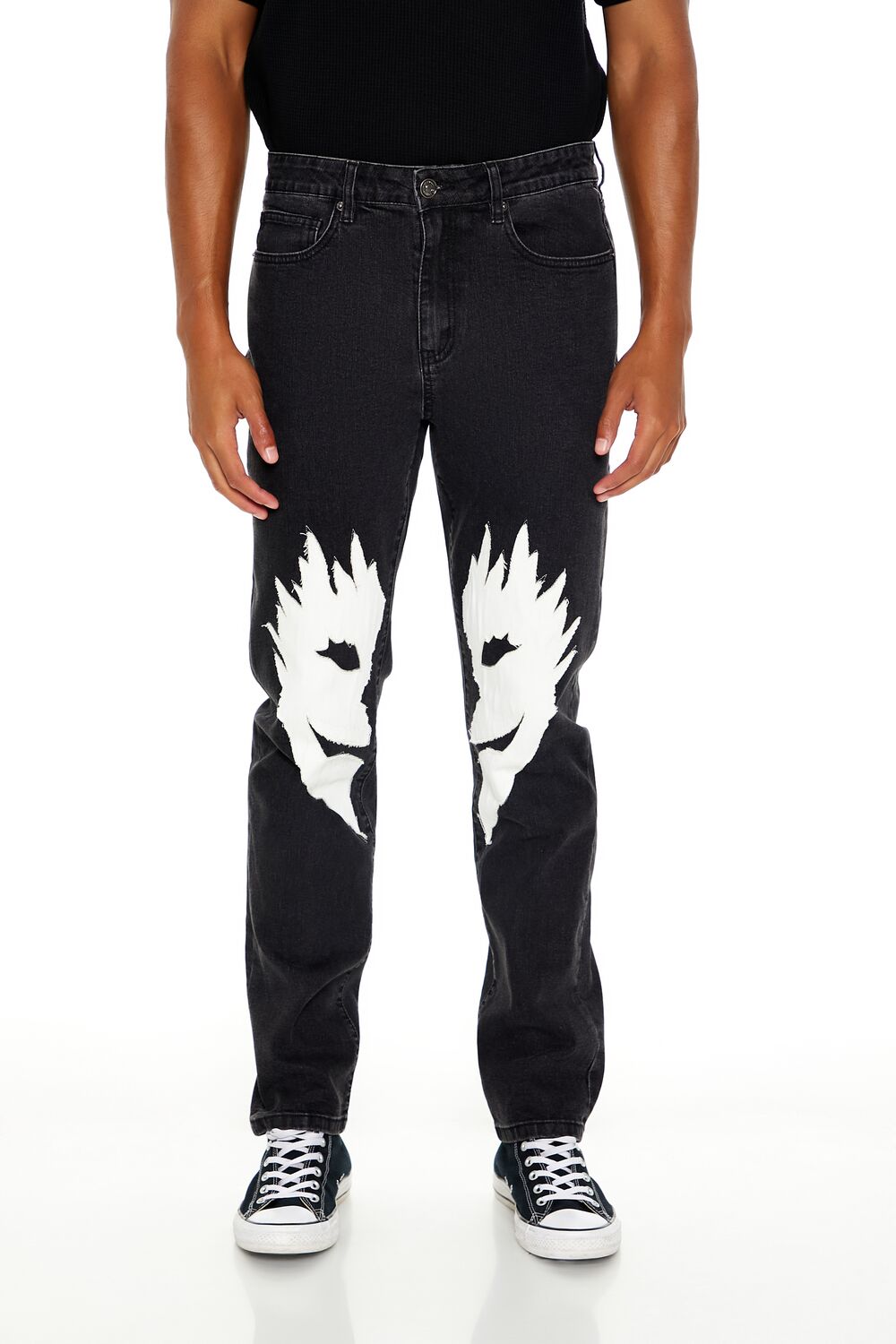  Forever 21 Split Face Slim-Fit Jeans - black-multi - Bonton
