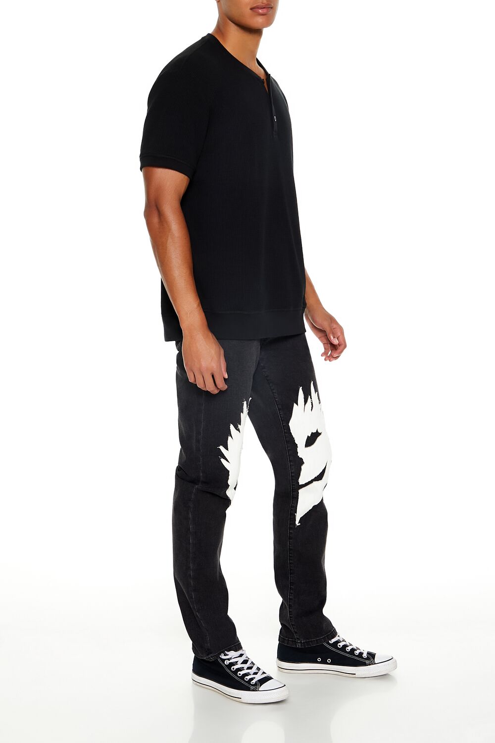  Forever 21 Split Face Slim-Fit Jeans - black-multi - Bonton