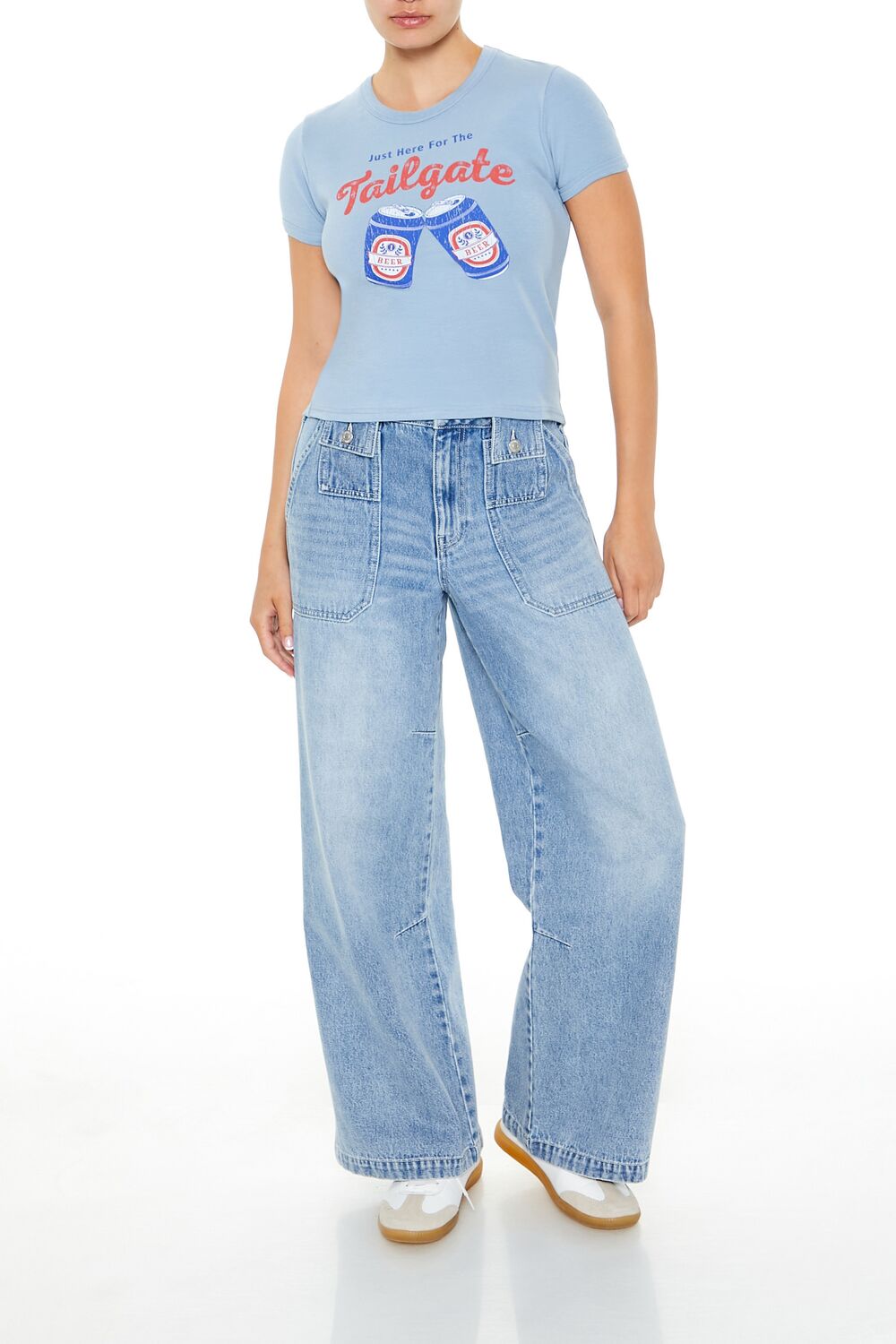  Forever 21 Just Here For the Tailgate Baby Tee - blue multi - Bonton