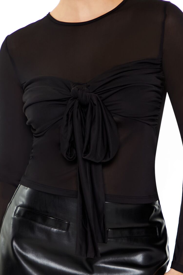  Forever 21 Ruched Mesh Tie-Front Top - black - Bonton