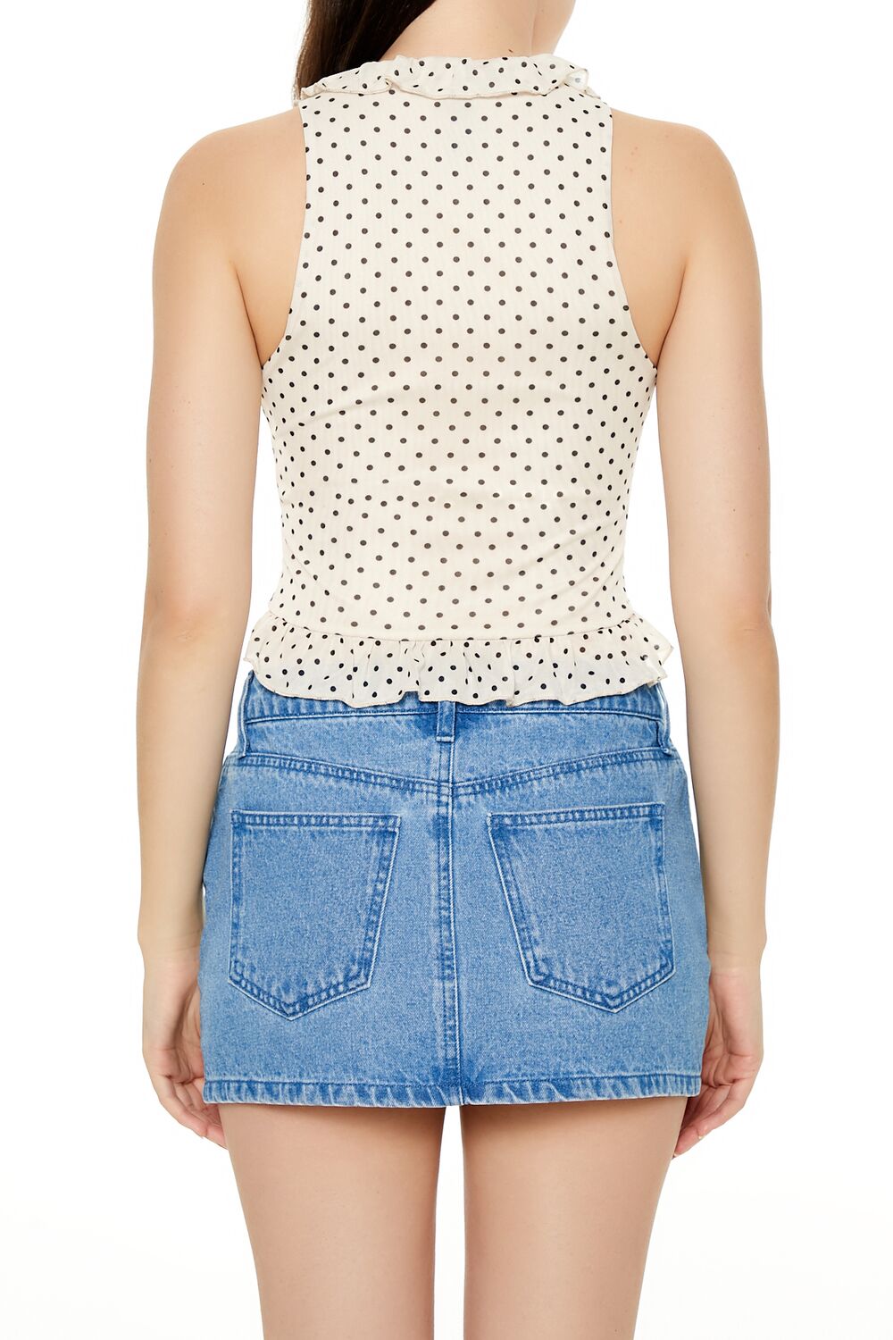  Forever 21 Polka Dot Mesh Crop Top - cream black - Bonton