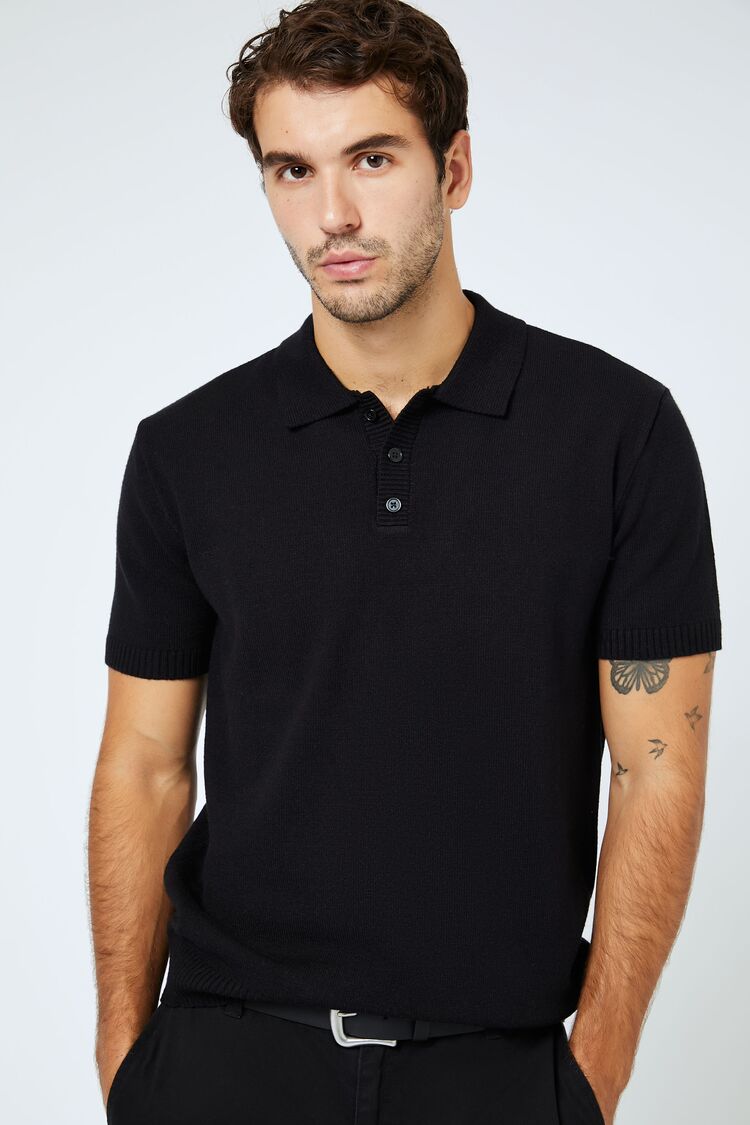  Forever 21 Sweater-Knit Polo Shirt - black - Bonton