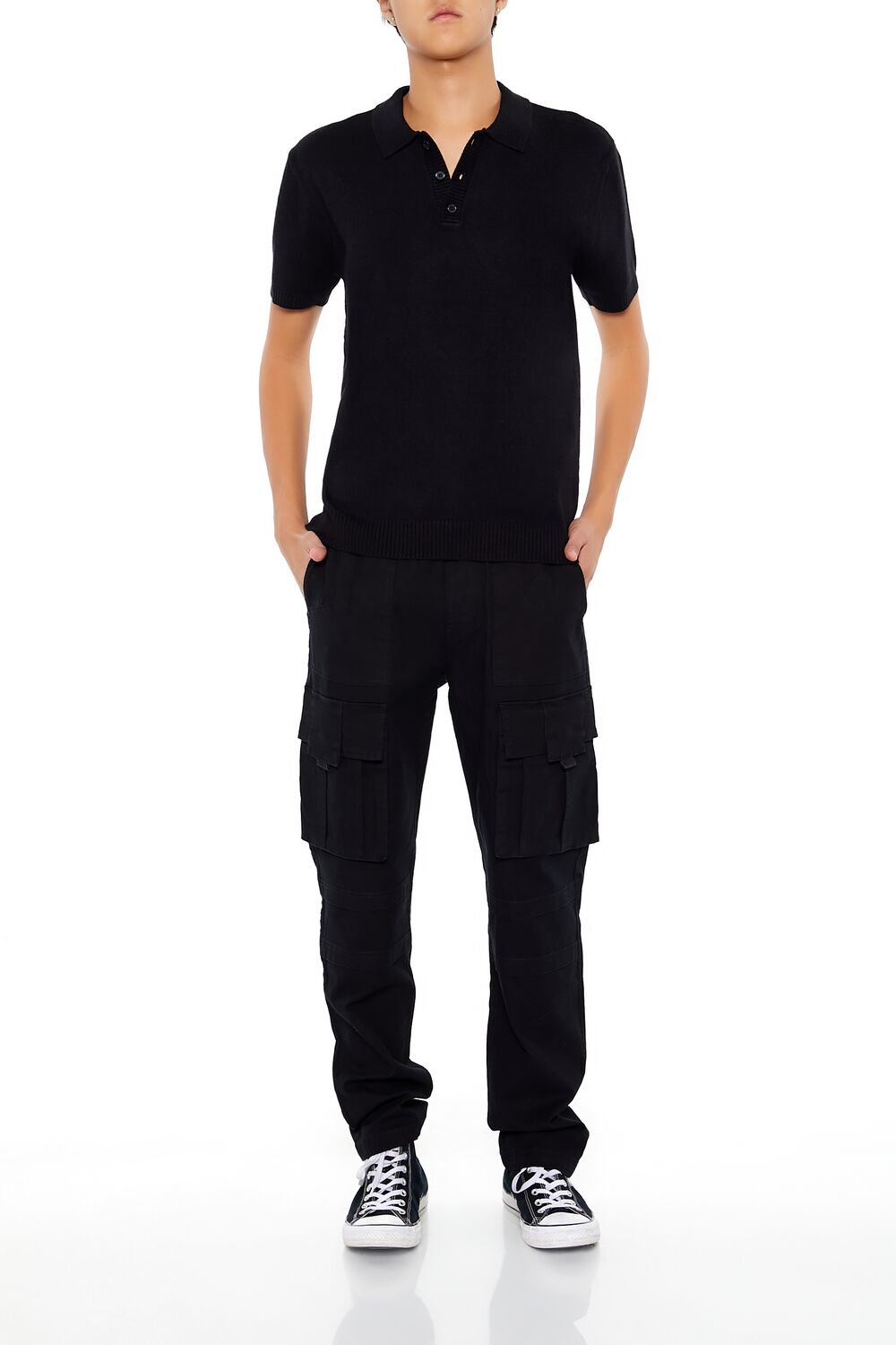  Forever 21 Sweater-Knit Polo Shirt - black - Bonton