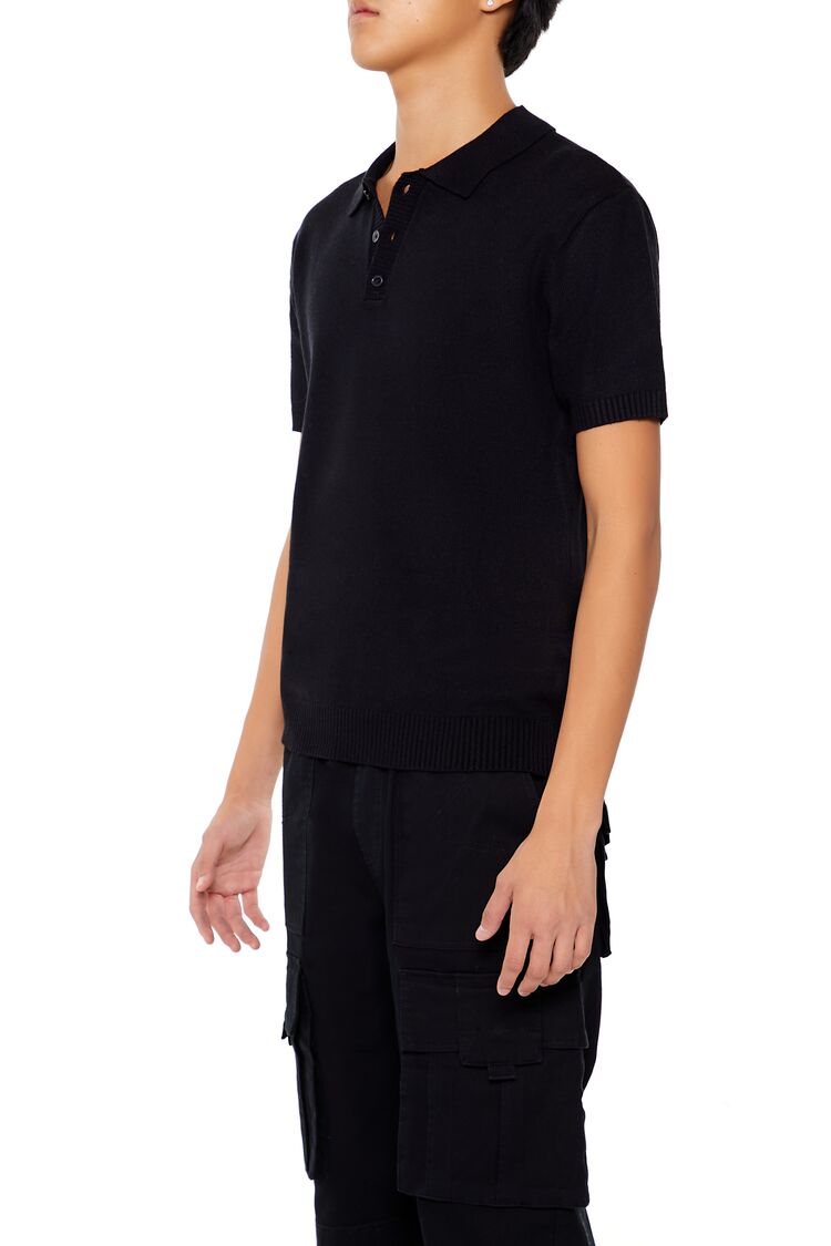  Forever 21 Sweater-Knit Polo Shirt - black - Bonton