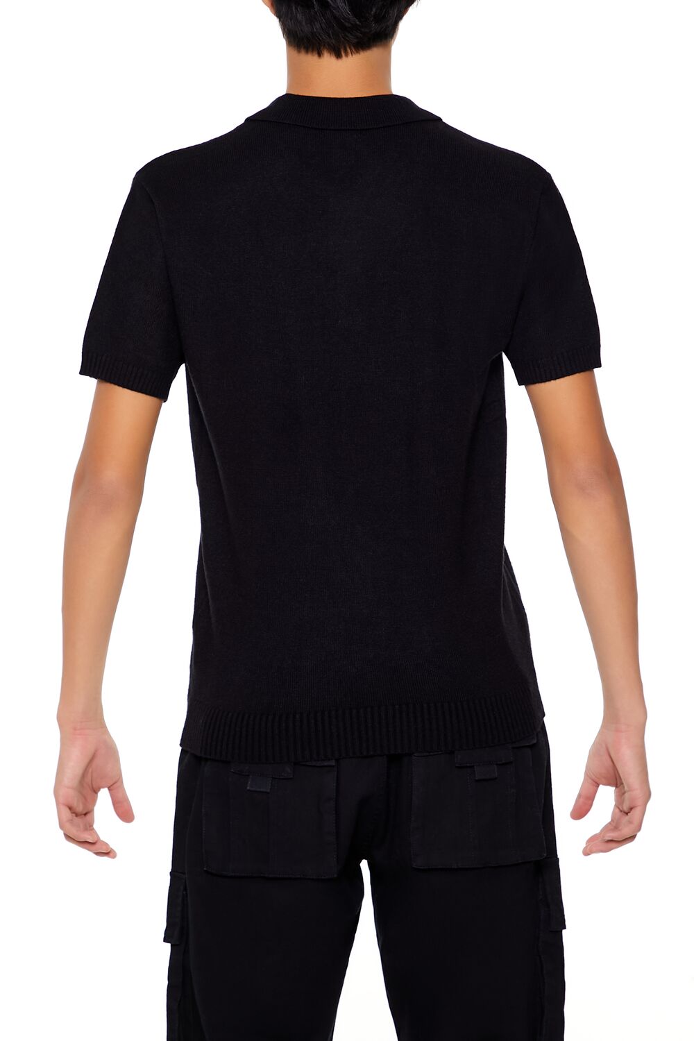  Forever 21 Sweater-Knit Polo Shirt - black - Bonton
