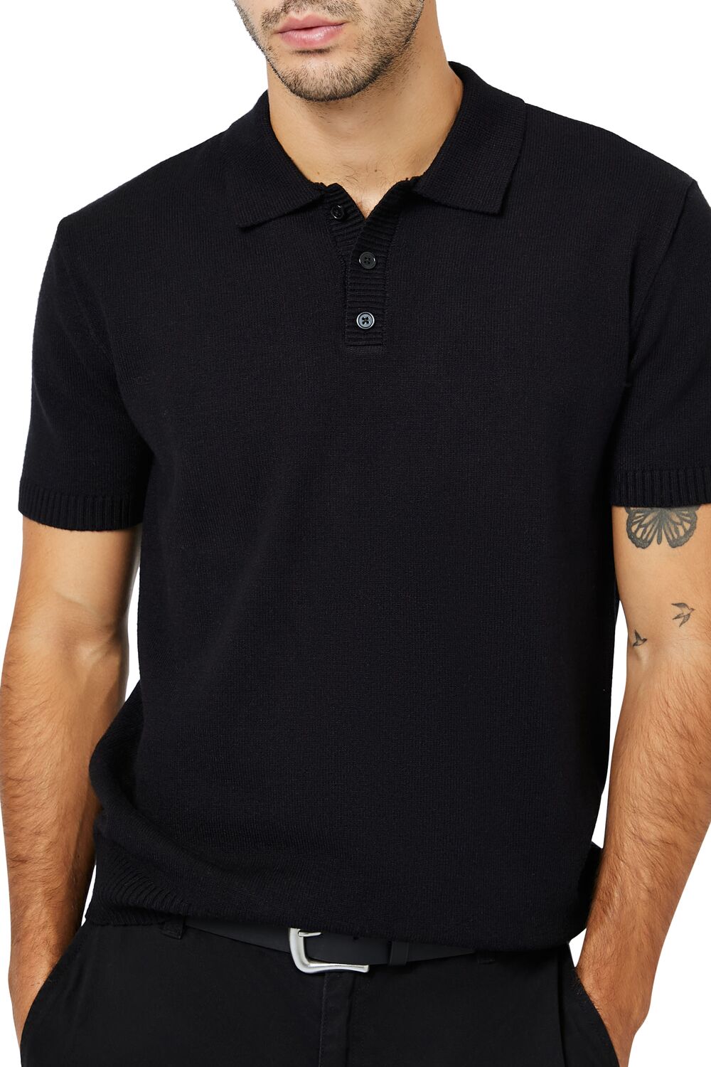  Forever 21 Sweater-Knit Polo Shirt - black - Bonton