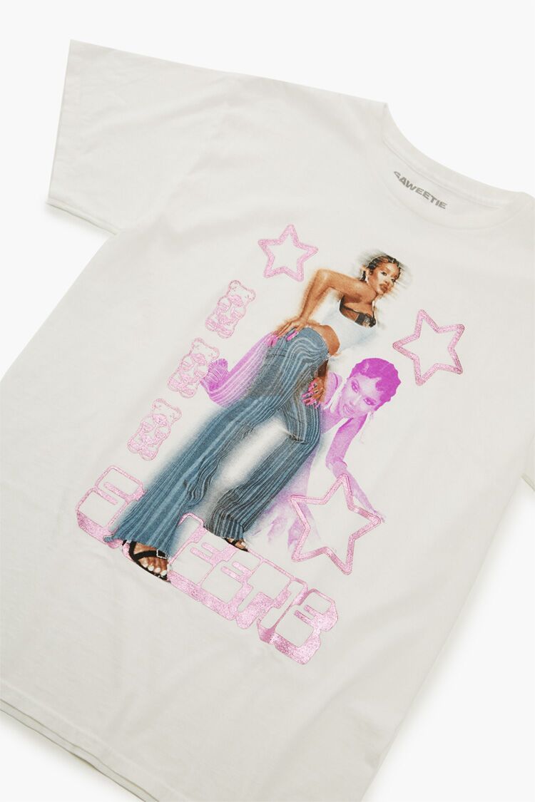  Forever 21 Shimmer Foil Saweetie Graphic Tee - white multi - Bonton