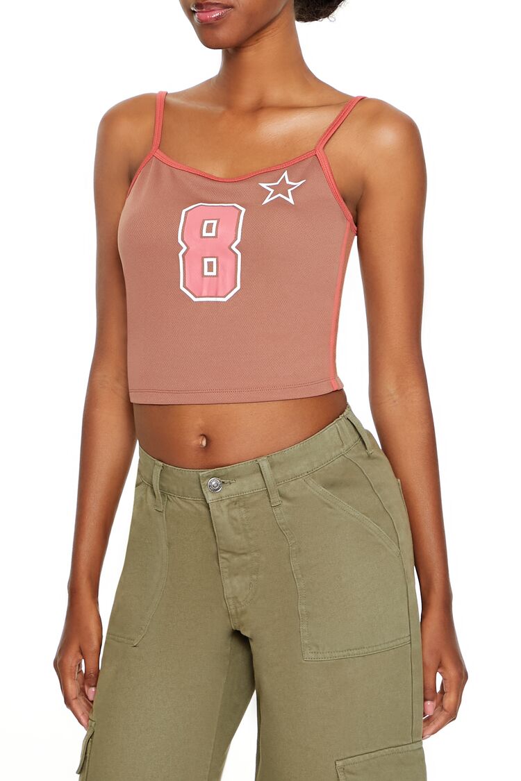  Forever 21 8 Star Graphic Cropped Cami - brown multi - Bonton