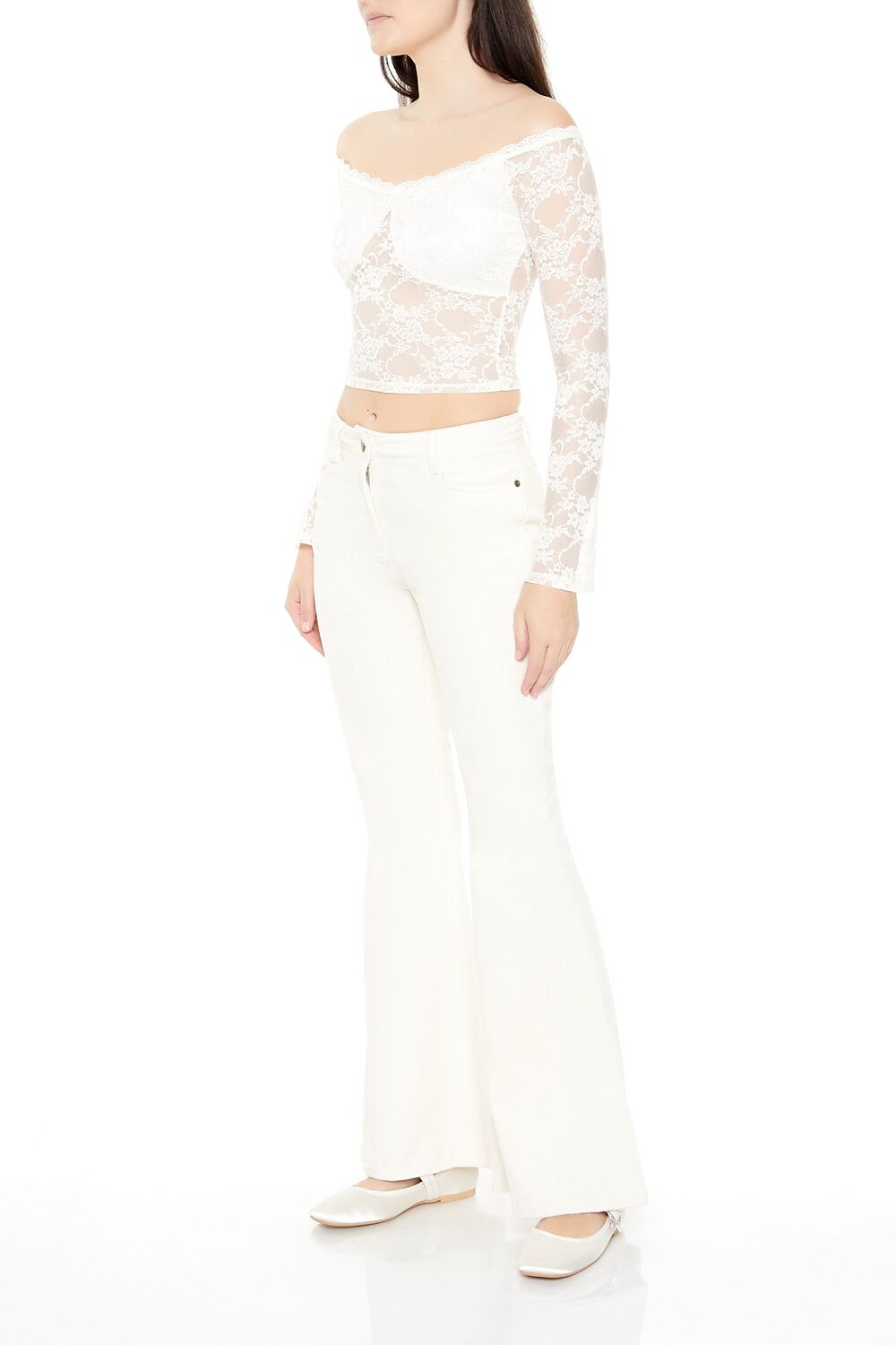  Forever 21 Corduroy Mid-Rise Flare Pants - vanilla - Bonton