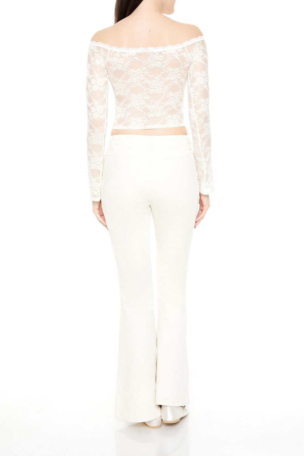  Forever 21 Corduroy Mid-Rise Flare Pants - vanilla - Bonton