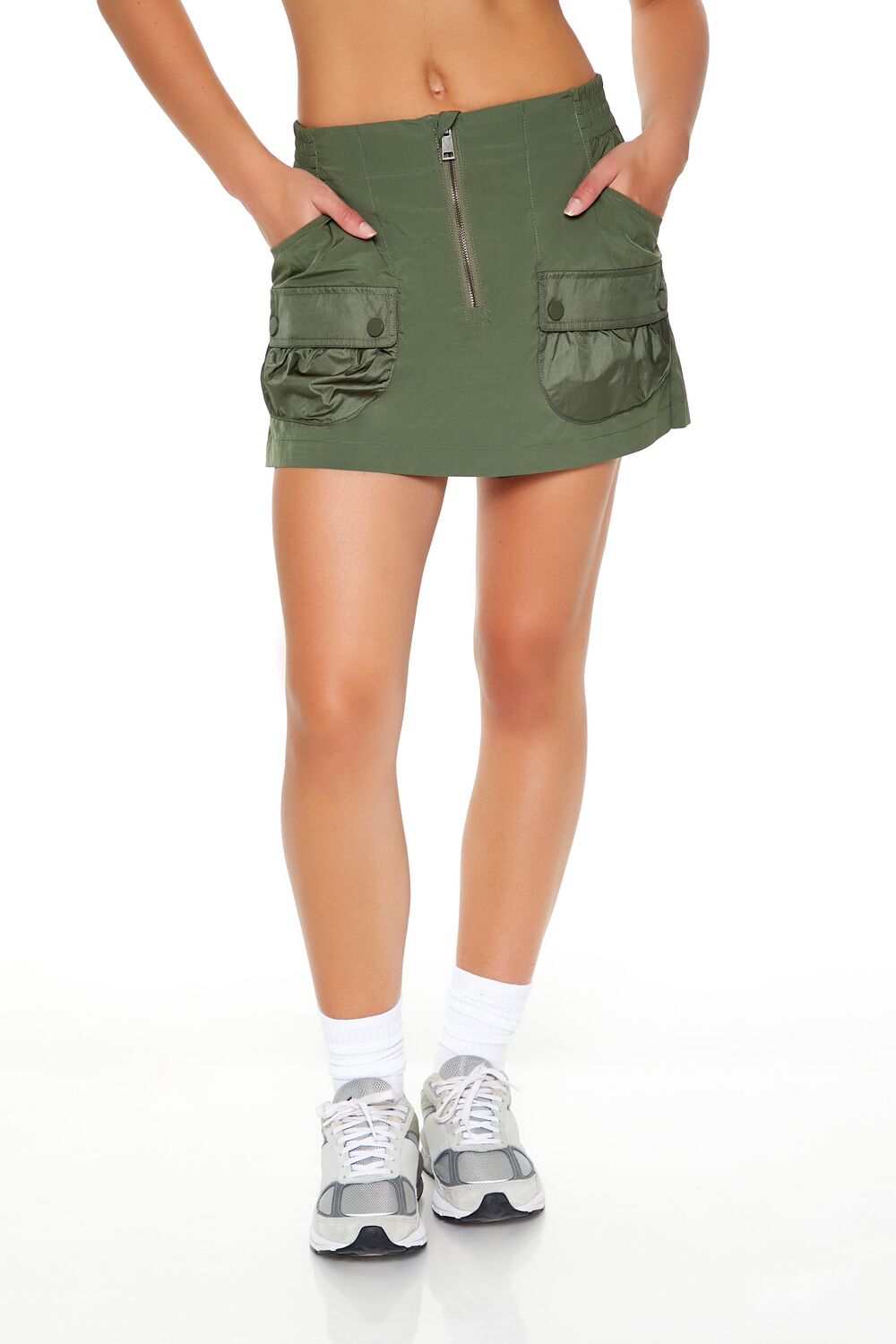  Forever 21 Active Zip-Up Cargo Skort - dark-green - Bonton